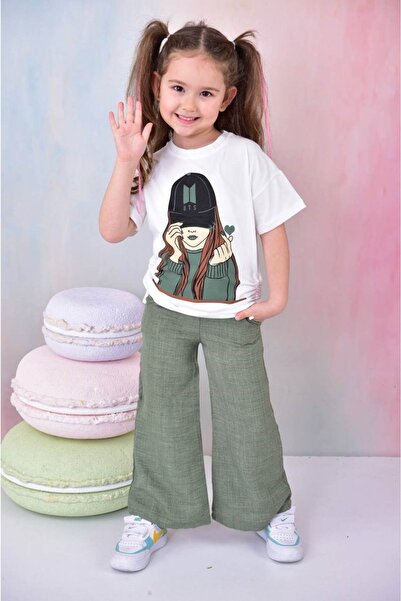 diamondstar طقم نادل برقبة دائرية وطبعة صورة للفتيات بعمر 4/12 سنة