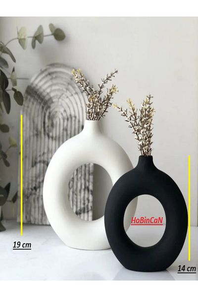 BLANJ Hobincan - Black and White Ring Vase 2 Pack