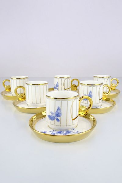 ACAR Porcelain Savannah 6-Person Coffee Cup Set Gold Gilded - HXF-05172