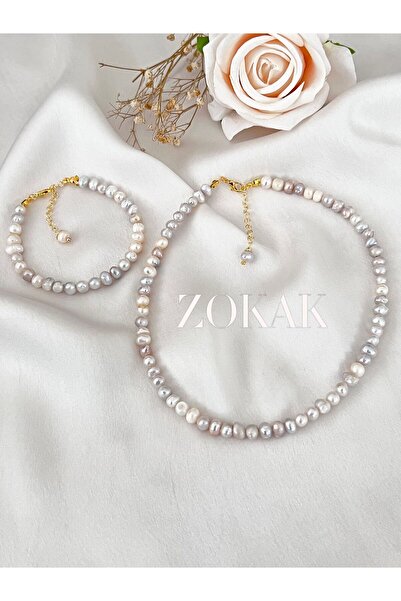 Zokak Sertifikalı Gerçek Inci Set, Gerçek Inci Özel Tasarım Set Kolye Bilezik, Inci Kolye, Inci Bilezik