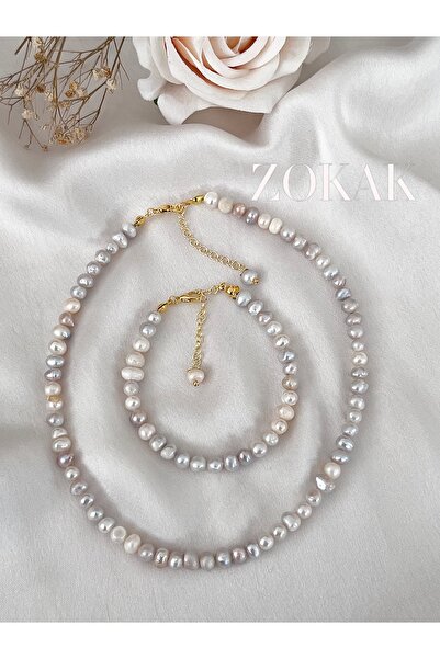 Zokak Sertifikalı Gerçek Inci Set, Gerçek Inci Özel Tasarım Set Kolye Bilezik, Inci Kolye, Inci Bilezik