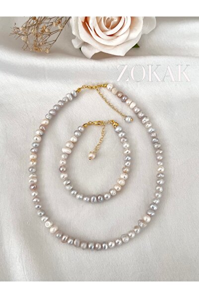 Zokak Sertifikalı Gerçek Inci Set, Gerçek Inci Özel Tasarım Set Kolye Bilezik, Inci Kolye, Inci Bilezik