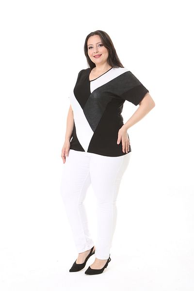 XL Modam WOMEN'S LARGE SIZE BLACK AND WHITE PIECE LEATHER TUNIC