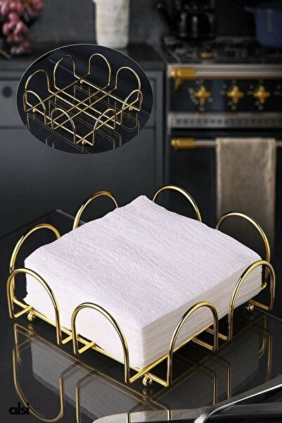 ALSİ HOME Service Presentation Set and Bread Basket Towel Holder Napkin Holder Trivet Bread Dish Gold Gold Dowry Set of 4
