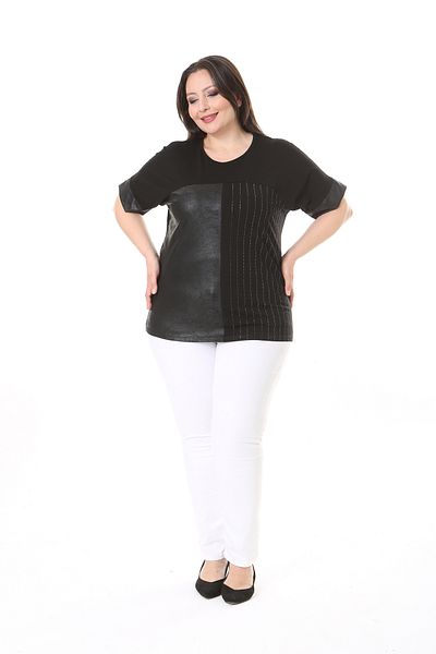 XL Modam WOMEN'S PLUS SIZE PIECE LEATHER STRIPED TUNIC