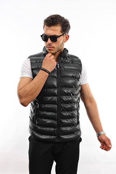 Oliggopol Чоловічий шкіряний жилет зі внутрішніми кишенями, облягаючий крій