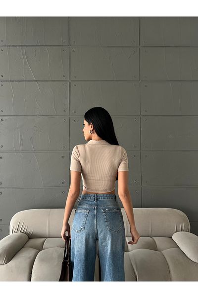 Friday Mood Γυναικείο γιακά Polo Crop με κουμπιά