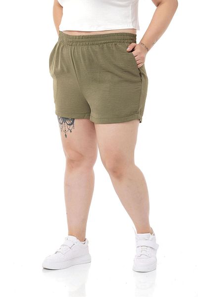 DISENTIS MODEST Pantaloni scurți kaki cu buzunar lateral cu talie elastică de mărime mare