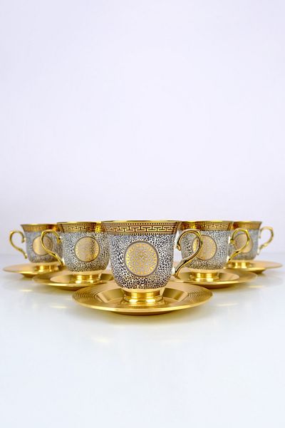 ACAR Porcelain Magnus 6-Person Coffee Cup Set Gold Gilded Pattern-1 - KOH-05014