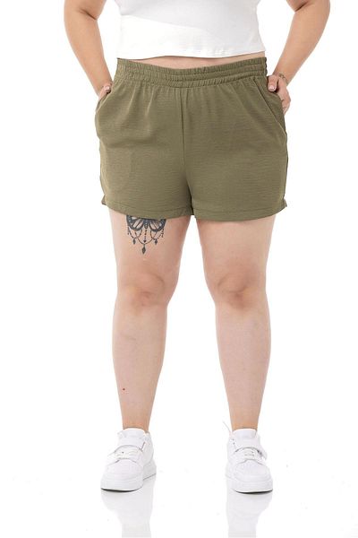 DISENTIS MODEST Pantaloni scurți kaki cu buzunar lateral cu talie elastică de mărime mare