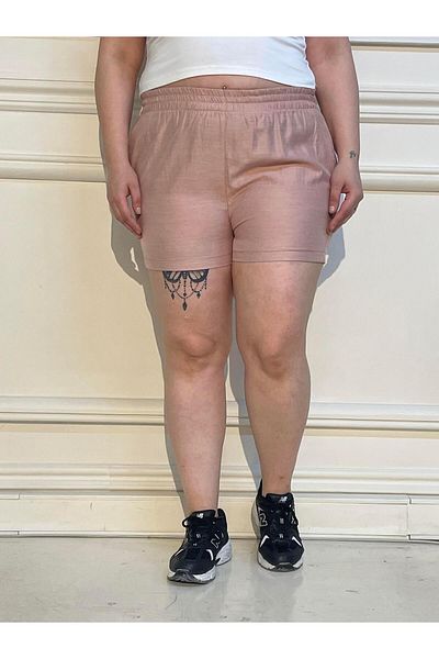 DISENTIS MODEST Large Size Elastic Waist Side Pocket Salmon Shorts