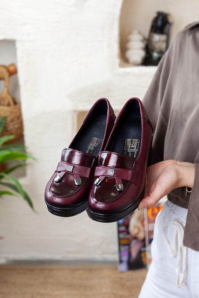 IVEKO Women's Burgundy Genuine Leather Orthopedic Shoes (Buy 1 Size Larger)