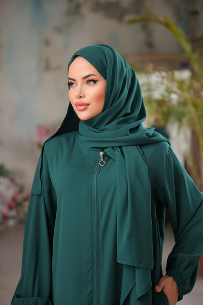 Nissra Ankanoor Emerald Medina Μεταξωτό Φόρεμα Προσευχής με Σάλι Anka 255047