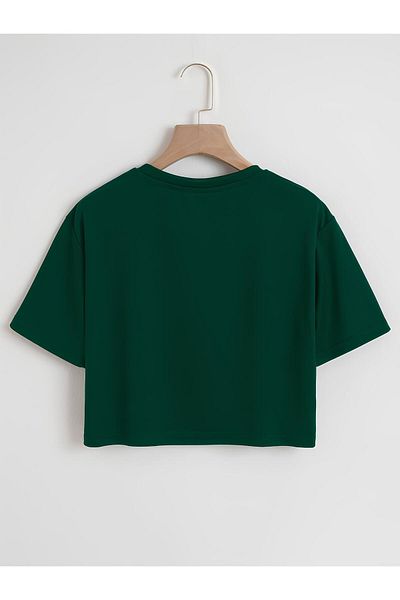 Ginevra Women's Oversize Crew Neck Bite Me Printed Crop T-shirt