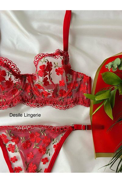 DESİLE YONCA MODEL BALENED RED BRODE BRA SET