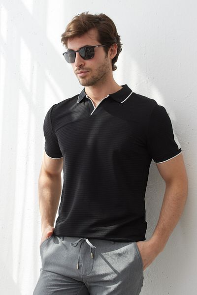 RAVANELLI Ανδρικό μοντέρνο μπλουζάκι Polo Neck Slim Fit