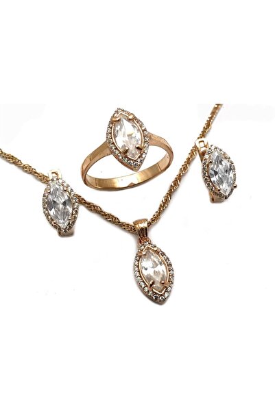 Doğan Silver 925 Ayar Gümüş Zirkon Taşlı Mekik Tasarım Üçlü Rose Zirkon Set D...