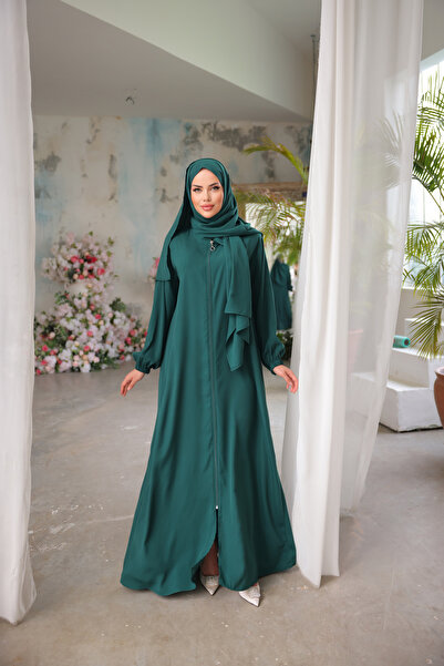 Nissra Ankanoor Emerald Medina Μεταξωτό Φόρεμα Προσευχής με Σάλι Anka 255047