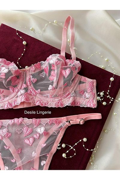 DESİLE Set de piele de căprioară cu sârmă inimă roz Azalea