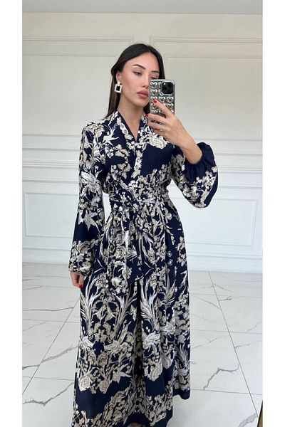 Laluvia Rochie cu model cu guler dublu bleumarin