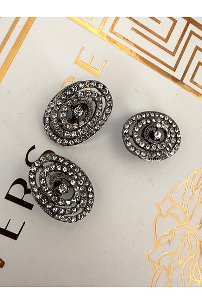 ODDA TASARIM ATÖLYESİ Oval crystal stone blacknickel metal 3 piece set (3cm)