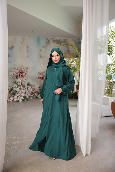 Nissra Ankanoor Emerald Medina Μεταξωτό Φόρεμα Προσευχής με Σάλι Anka 255047