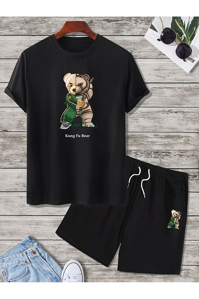 Jakinta Outdoors MEN'S KUNGFU BEAR PRINTED BOTTOM TOP SET JACQUARD OUTDOORS