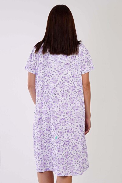 VİENETTA Women's Large Size Short Sleeve Lilac Nightgown C5T8N3161
