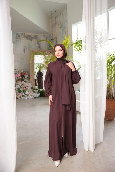 Nissra Ankanoor Bitter Brown Medina Μεταξωτό Φόρεμα Προσευχής με Σάλι Anka 255047