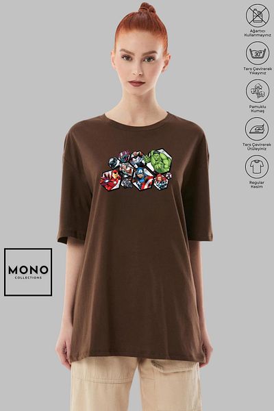 MONO COLLECTİON Унисекс тениска с къс ръкав и овъглено деколте с щампа на герои от Marvel от MONO COLLECTION