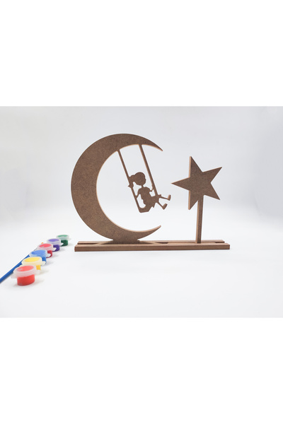 İCONS 23 Nisan Ulusal Egemenlik ve Çocuk Bayramı Ahşap Boyama Seti (Ay ve Yıl...