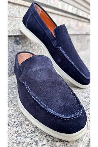 More ERKEK Lacivert Hakiki Nubuk Deri Erkek Loafer