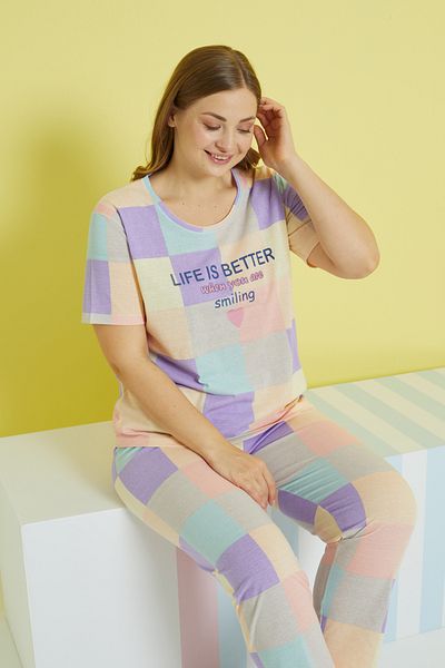 Siyah İnci Set de pijamale tricotate supradimensionate Curve Plus Size multicolor