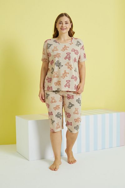 Siyah İnci Multi-colored Curve Large Size Oversize Capri Set