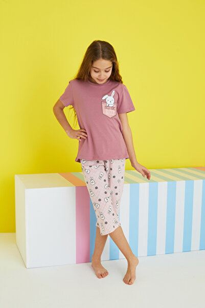 Siyah İnci Multicolored Knitted Capri Set