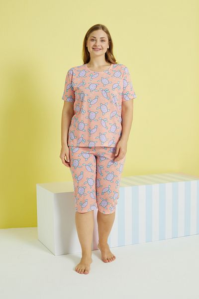 Siyah İnci Multi-colored Curve Large Size Oversize Capri Set