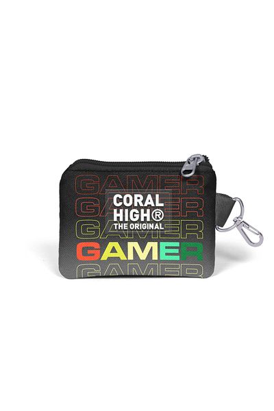 Coral High Gamer Patterned Black Gray Coin Purse - 21909