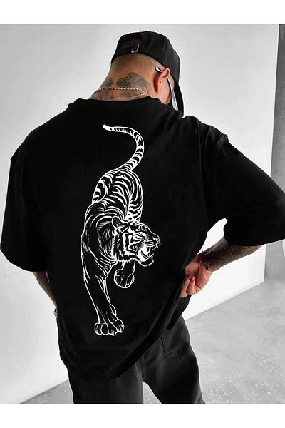 Revasser Unisex Γυναικεία/Ανδρική TIGER Πολύχρωμη προσαρμοσμένη στάμπα, βαμβακερή χτενισμένη λαιμόκοψη