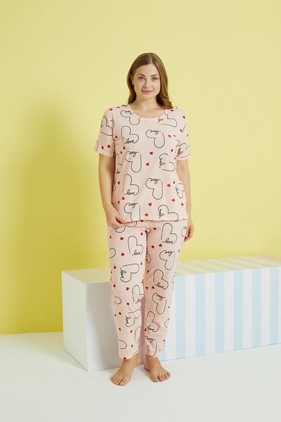 Siyah İnci multicolor Curve Plus Size Oversize Knitted Pajamas Set