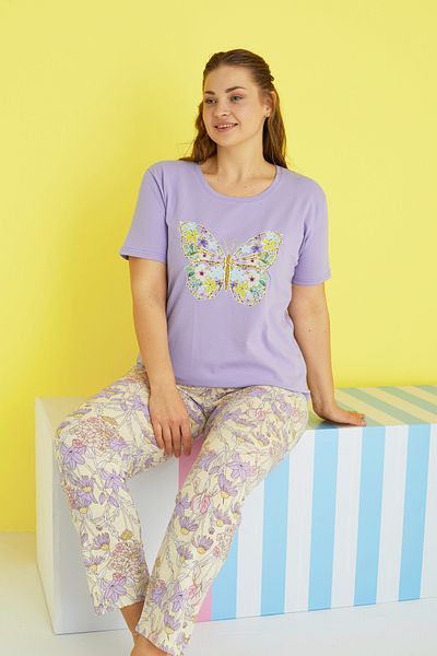 Siyah İnci multicolor Curve Plus Size Oversize Knitted Pajamas Set