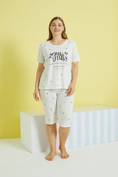 Siyah İnci Multi-colored Curve Large Size Oversize Capri Set