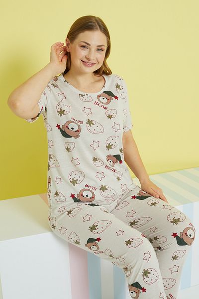 Siyah İnci multicolor Curve Plus Size Oversize Knitted Pajamas Set