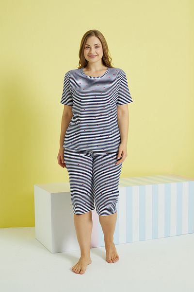 Siyah İnci Multi-colored Curve Large Size Oversize Capri Set