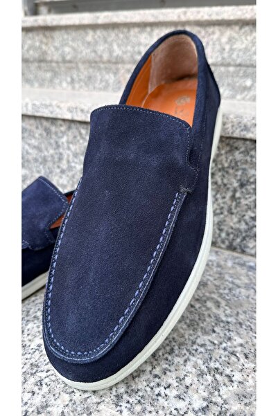 More ERKEK Lacivert Hakiki Nubuk Deri Erkek Loafer
