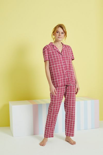 Siyah İnci multi-colored Knitted Buttoned Pajamas Set