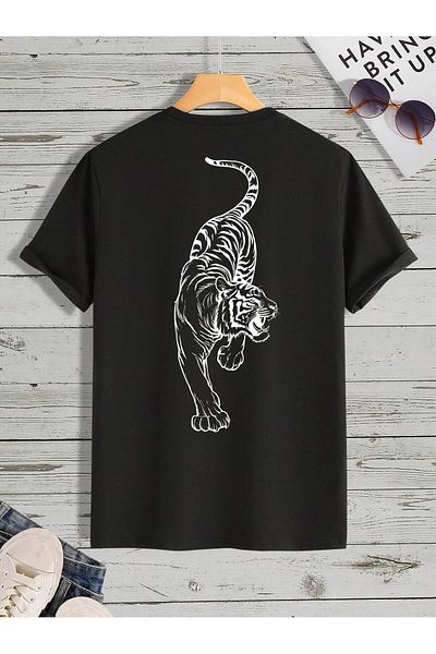 Revasser Unisex Γυναικεία/Ανδρική TIGER Πολύχρωμη προσαρμοσμένη στάμπα, βαμβακερή χτενισμένη λαιμόκοψη