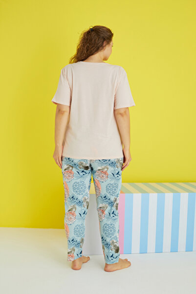 Siyah İnci çok renkli Curve Büyük Beden Battal Boy Örme Pijama Takımı