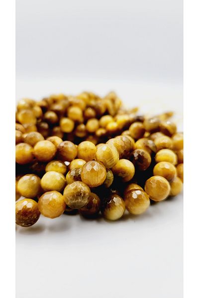 Yüksel Boncuk Σειρά από φυσική πέτρα 8 mm Yellow Tiger Eye Faceted Cut