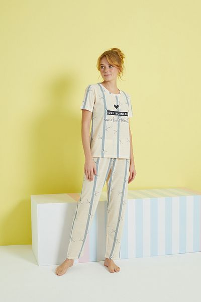 Siyah İnci multicolored Knitted Pajama Set