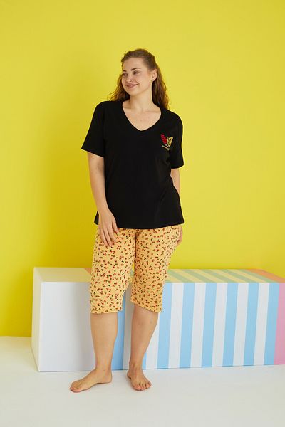 Siyah İnci Multi-colored Curve Large Size Oversize Capri Set